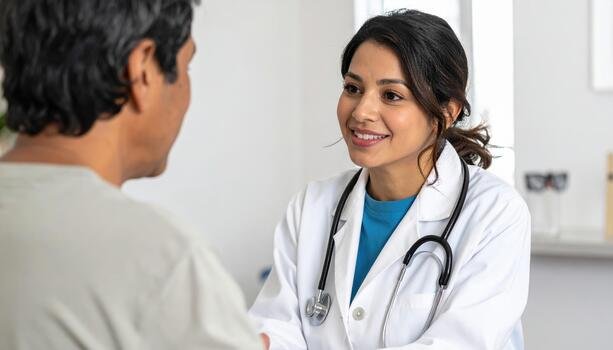 a female doctor is talking to a man free photo