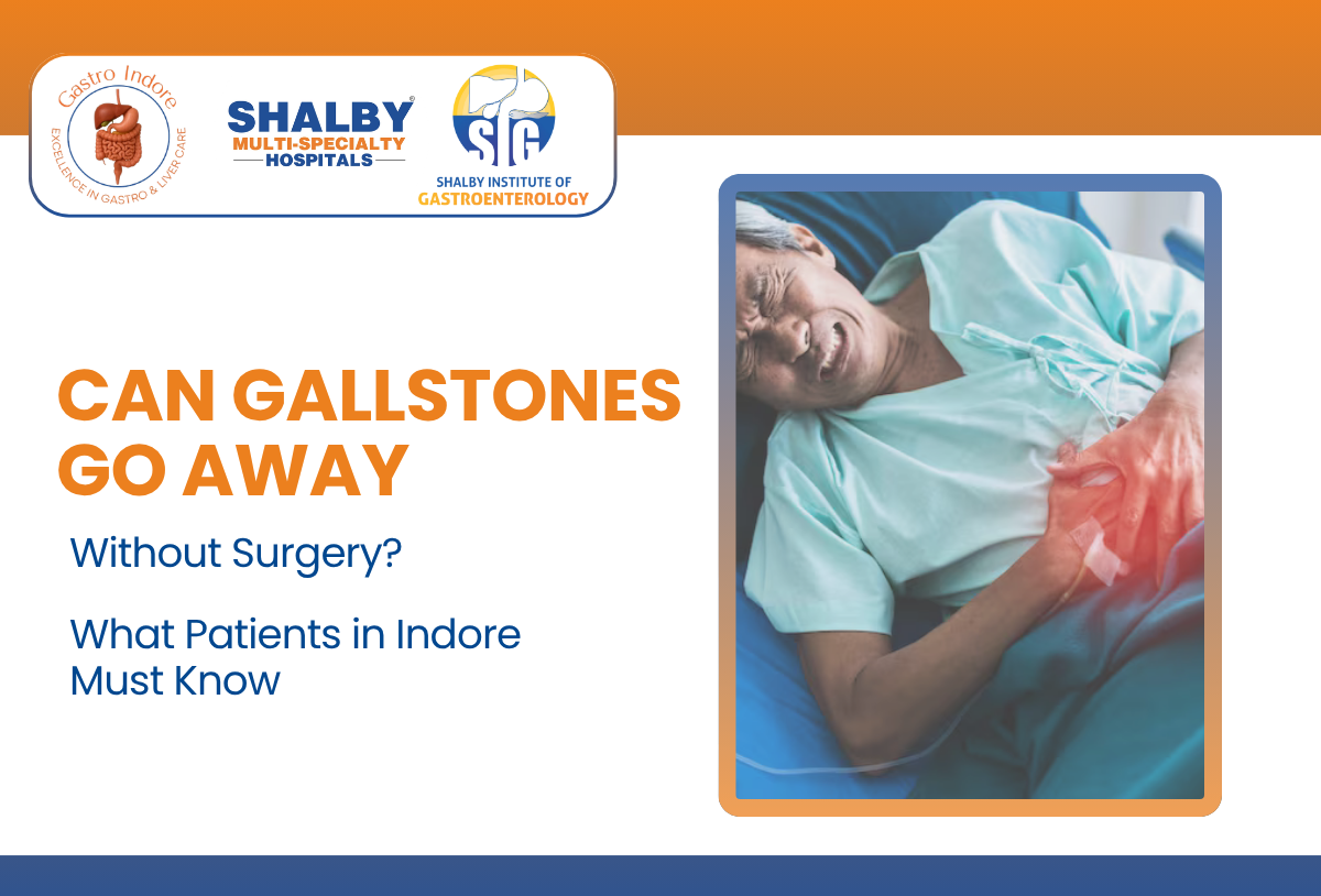 Illustration showing gallstones and gallbladder pain with information about non-surgical gallstone treatment in Indore